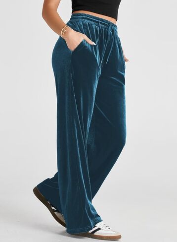 Herseas Women's Velvet Pants Drawstring Waist Wide Leg Casual Lounge Pant in Saudi Arabia
