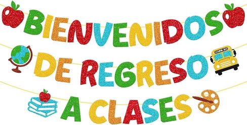 لافتة Bienvenidos De Regreso A Clases لافتة Bienvenidos باللغة الإسبانية للفصل الدراسي مرحبًا بالعودة إلى المدرسة، إكليل اليوم الأول من المدرسة، ديكورات لوحة الإعلانات للفصل الدراسي in Saudi Arabia