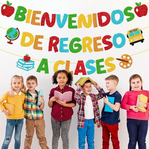 لافتة Bienvenidos De Regreso A Clases لافتة Bienvenidos باللغة الإسبانية للفصل الدراسي مرحبًا بالعودة إلى المدرسة، إكليل اليوم الأول من المدرسة، ديكورات لوحة الإعلانات للفصل الدراسي in Saudi Arabia