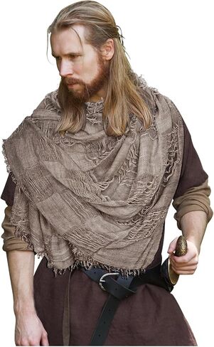 L'VOW Medieval Hooded Cloak Shaman Ninja Shawl Post Apocalyptic Wrap Scarf Cowl Rogue Hood Cape Viking Renaissance Costume in Kuwait