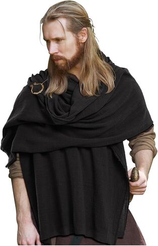 L'VOW Medieval Hooded Cloak Shaman Ninja Shawl Post Apocalyptic Wrap Scarf Cowl Rogue Hood Cape Viking Renaissance Costume in Kuwait