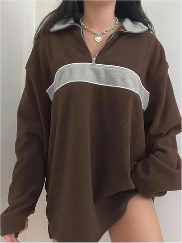 SOLY HUX Women's Color Block Sweatshirt Half Zip Long Sleeve Drop Shoulder Pullover Tops in Saudi Arabia