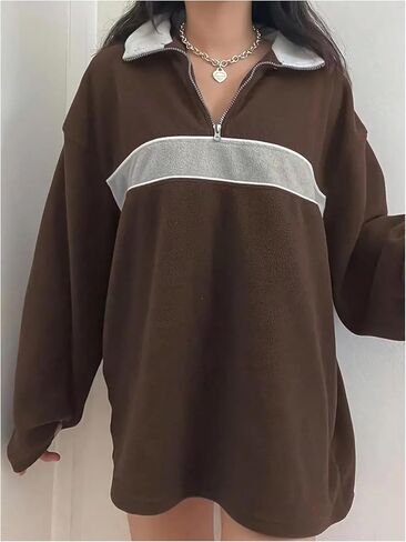 SOLY HUX Women's Color Block Sweatshirt Half Zip Long Sleeve Drop Shoulder Pullover Tops in Saudi Arabia