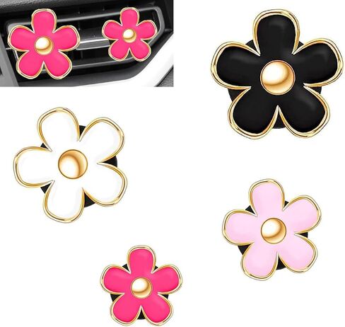 4 PCS Car Air Vent Clips Black Daisy Flower Car Air Freshener Clip Air Conditioning Outlet Clip for Car Interior Decoration Accessories (4 Size) in Kuwait