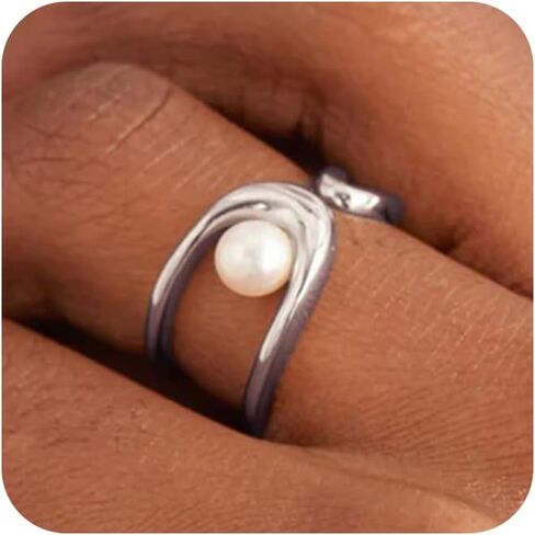 Gold/Silver Rings for Women, Trendy Pearl Rings for Women Adjustable Rings for Women Gold Jewelry Gifts in Saudi Arabia