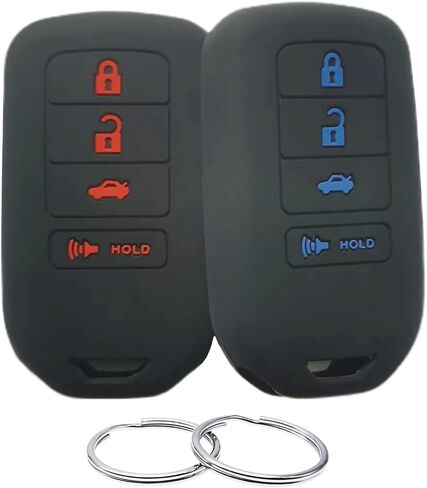 Silicone Rubber Key Fob Cover Compatible with 2013-2021 Honda Accord CR-V Civic Fit HR-V Odyssey Pilot Ridgeline ACJ932HK1310A ACJ932HK1210A (Not Fit Straight Key) (Black Black) in Saudi Arabia