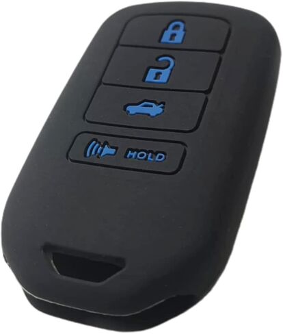 Silicone Rubber Key Fob Cover Compatible with 2013-2021 Honda Accord CR-V Civic Fit HR-V Odyssey Pilot Ridgeline ACJ932HK1310A ACJ932HK1210A (Not Fit Straight Key) (Black Black) in Saudi Arabia