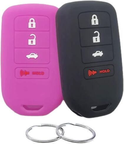 Silicone Rubber Key Fob Cover Compatible with 2013-2021 Honda Accord CR-V Civic Fit HR-V Odyssey Pilot Ridgeline ACJ932HK1310A ACJ932HK1210A (Not Fit Straight Key) (Black Black) in Saudi Arabia