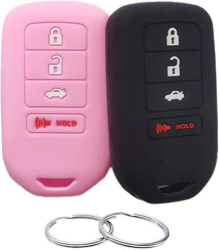 Silicone Rubber Key Fob Cover Compatible with 2013-2021 Honda Accord CR-V Civic Fit HR-V Odyssey Pilot Ridgeline ACJ932HK1310A ACJ932HK1210A (Not Fit Straight Key) (Black Black) in Saudi Arabia