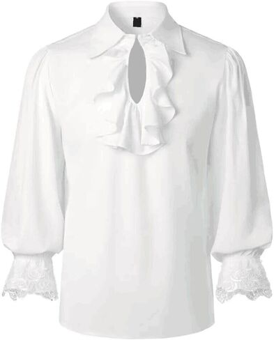 bslingerie Mens Ruffle Medieval Pirate Shirt Viking Renaissance Costume in Saudi Arabia
