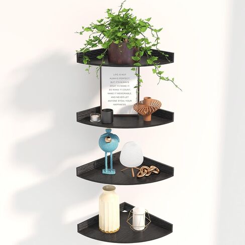 مجموعة أرفف عائمة زاوية Fixwal مكونة من 4، أرفف مثبتة على الحائط للديكور والتخزين، حواف ريفية لغرفة النوم وغرفة المعيشة والحمام والمكتب (بني ريفي) in Kuwait