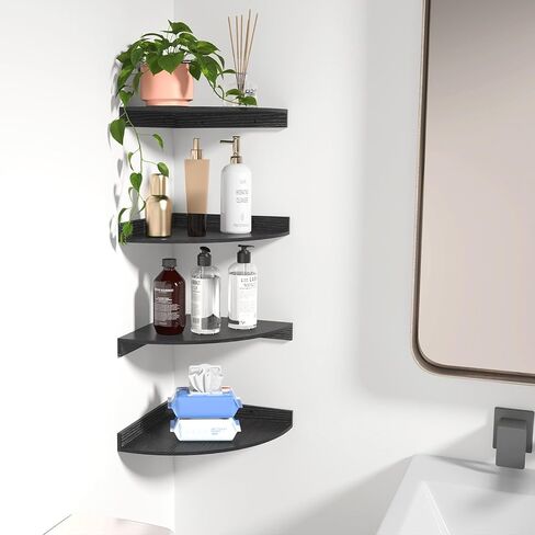 مجموعة أرفف عائمة زاوية Fixwal مكونة من 4، أرفف مثبتة على الحائط للديكور والتخزين، حواف ريفية لغرفة النوم وغرفة المعيشة والحمام والمكتب (بني ريفي) in Kuwait