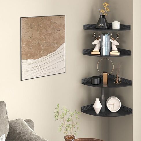 مجموعة أرفف عائمة زاوية Fixwal مكونة من 4، أرفف مثبتة على الحائط للديكور والتخزين، حواف ريفية لغرفة النوم وغرفة المعيشة والحمام والمكتب (بني ريفي) in Kuwait