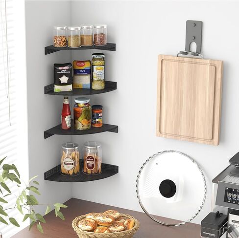 مجموعة أرفف عائمة زاوية Fixwal مكونة من 4، أرفف مثبتة على الحائط للديكور والتخزين، حواف ريفية لغرفة النوم وغرفة المعيشة والحمام والمكتب (بني ريفي) in Kuwait