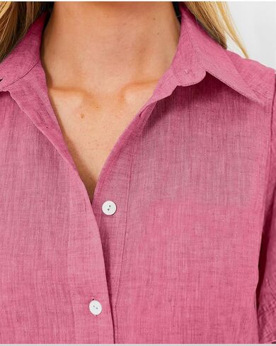 فستان نسائي بأزرار سفلية على شكل قميص صيفي كاجوال بأكمام قصيرة من القطن والكتان، فساتين قصيرة قصيرة in Kuwait