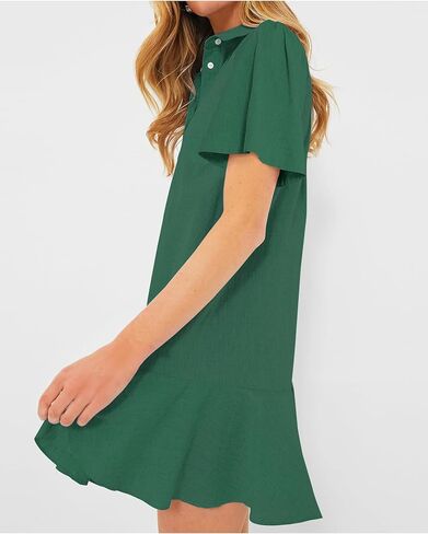 فستان نسائي بأزرار سفلية على شكل قميص صيفي كاجوال بأكمام قصيرة من القطن والكتان، فساتين قصيرة قصيرة in Kuwait