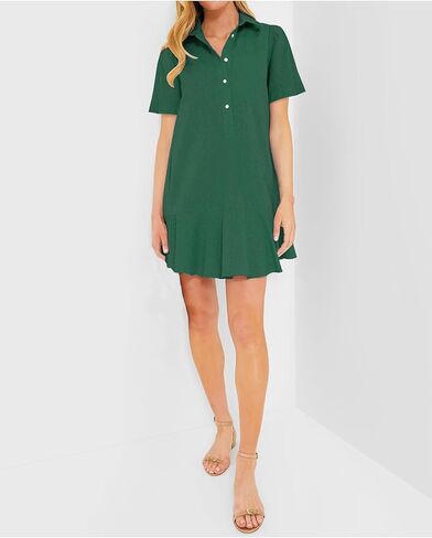 فستان نسائي بأزرار سفلية على شكل قميص صيفي كاجوال بأكمام قصيرة من القطن والكتان، فساتين قصيرة قصيرة in Kuwait