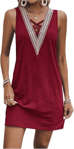 Women's Casual Summer Dresses 2024 V Neck Crisscross Sleeveless Sundress Mini Tank Dress in Saudi Arabia