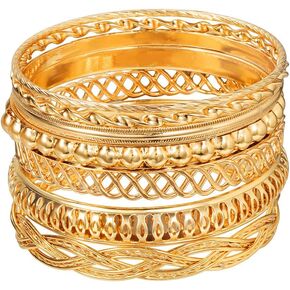 Bohemian Silver Bangle Bracelets Set for Women- Multi Layer Stackable Textured Bracelet Retro Indian Chunky Cable Twisted Wristband for Women Best Friend Wedding Bridal Birthday Party Gift