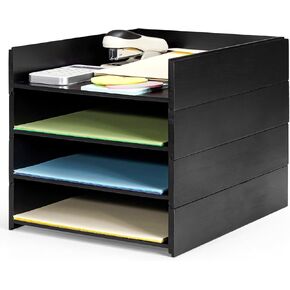 File Organizer Desktop Paper Sorter,Paper Tray Letter Organizer with 4 Adjustable Shelves,Wooden Desktop Paper File Sorter Holder for Home Office Supplies (Bamboo)