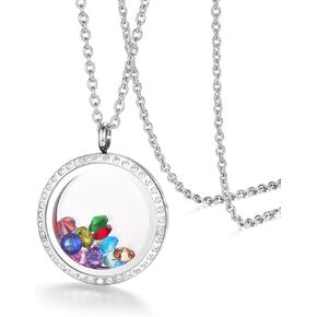 Stainless Steel Living Memory Floating Charms Locket Necklace with Czech Crystals