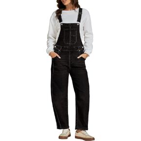 luvamia Barrel Leg Overalls for Women Baggy Bib Stretchy Denim Jumpsuit Loose Fit Jean Overall Jumpsuits with Pockets