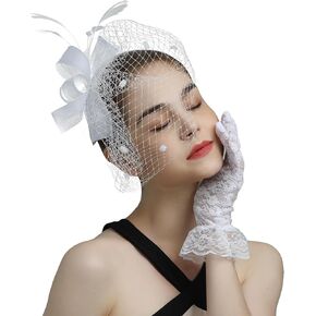Mesh Feather Fascinators Hat Headdress 20s Vintage Flowers Veil Hair Accessory Bridal Wedding Tea Party Headwear in Kuwait