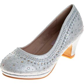 JOSMO Girls Dress Pump - Medium Heeled Bejeweled Dress Shoe - Silver (11-4 Little Kid-Big Kid)