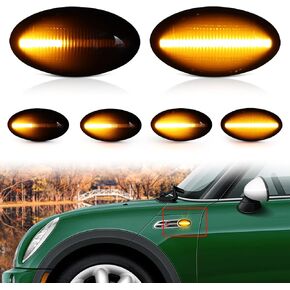 Smoked Lens LED Side Fender Marker Light for 2002-2006 BMW Mini Cooper R50 R52 R53 Hatchback Coupe Convertible, Amber Sequential Indicator Sidemarker Lamps