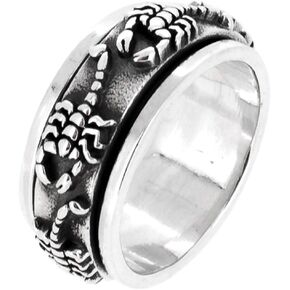 MENS 9MM Scorpion Ring, Fidgit Ring 925 Sterling Silver Spin Stress Relief Ring