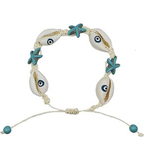 Nature Shell Bracelets for Women Adjustable Boho Beach Starfish Evil Eyes Sea Turtle Bracelets Handmade Pink Shell Braided Bracelets for Women Beach Jewelry