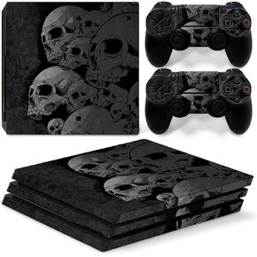Vinyl Skin Decal Sticker Cover Set for PS4 PRO Console and 2 Controllers - Black Skeleton