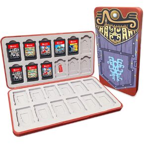 WNJACO Switch Game Card Case for Nintendo Switch Game & Micro SD Card, Customized Pattern Switch Lite Game Card Storage Box with 24 Game Card Slots and 24 Micro SD Card Slots with Magnetic Closure (Black White)
