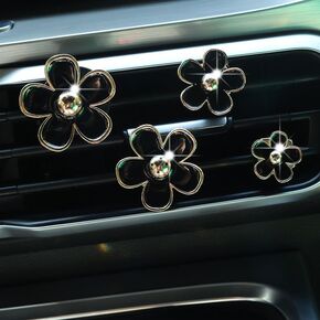 Daisy Car Decoration Flower Air Vent Clip Air Conditioning Outlet Clip Car Air Freshener Clip Car Interior Decor Charm Colorful Car Accessories for Women Interior Cute Set (4PCS-Black-No Scent)