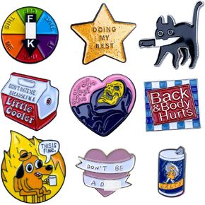 9PC Funny Enamel Pins Pack Cute Cool Fun Pin for Lapel Backpack Jacket Hat Bag Adult Teens Girls Boys, Small Buttons Unique Novelty Mood Assorted Cartoon Cheap Bulk Craft Supply Accessories Gifts