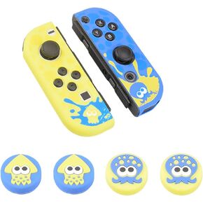 JoyCon Silicone Cover for Nintendo Switch + 4 Marshal Design Thumb Grip Caps, Anti-Scratch Cute Anti-Slip Joy-Con Case (Animal Crossing Island Version)