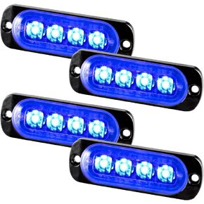 Teguangmei 4Pcs Ultra Thin 4LED Emergency Strobe Lights Universal Surface Mount 12-24V Emergency Warning Hazard Beacon Flash Caution Light Bar for Car ATVs Truck (White)