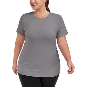 Plus Size Sun Shirts for Women UV Protection Short Sleeve Shirts UPF 50+ Rash Guard Loose Fit Workout Tops Swim Shirts