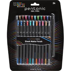 Pentonic Gel Pens, 24 Count, Mixed Pack (12 Assorted Color Pens, 12 Glitter Pens), Medium & Fine Point, Smooth Writing For Journaling (1002355)