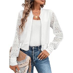 Verdusa Women's Contrast Lace Bomber Jackets Zipper Front Long Sleeve Jacket Outerwear