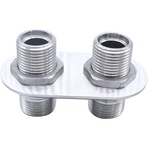 1 pc SHLPDFM Silver Polished Firewall Bulkhead 2-Port 2-10 (7/8"-14) Heater Ports Billet Aluminum Inline Heater AC Bulkhead Connector 181151-100 Compatible with Hot Rod Chevy Ford GM