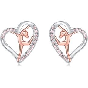 925 Sterling Silver Gymnastics Stud Earrings for Daughter Gymnastics Gifts for Teen USA Gymnast Ear Studs Jewelry Gift Gymnastics Sport Earrings Sports Jewelry for Granddaughter Christmas Gift
