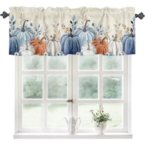 Fall Valance for Windows Autumn Pumpkin Curtains Valances Harvest Thanksgiving Rod Pocket Valance Window Treatments Maple Leaves Short Curtains for Kitchen Living Room Bedroom Window 1 Panel 54x18