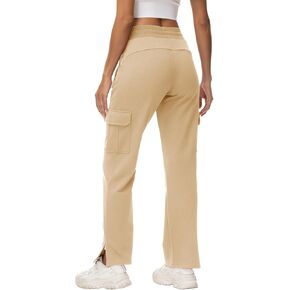 Rdruko Women's Cargo Sweatpants Straight Leg High Waisted Athletic Pants Zipper Pockets Trendy Wide Leg Bottom