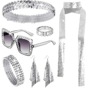 6PCS 70S Disco Accessories Women, Disco Costume Accessories Disco Attire Disco Jewelry for Women 70s for Dress up Party