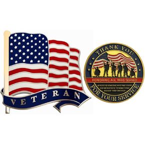 US Veteran Lapel Pin with Challenge Souvenir for Veterans Day, Great Gifts for Veteran, Military Veteran Retirement Appreciation Gifts, Veteran Brooch
