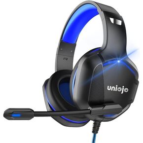 Gaming Headset Noise-Canceling Mic for PC, Laptop, Mac, Xbox Series, PS5, PS4, Nintendo Switch, Wired Over-Ear Headphones, Surround Sound, LED Breathing Light, Memory Foam Ear Pads, Black
