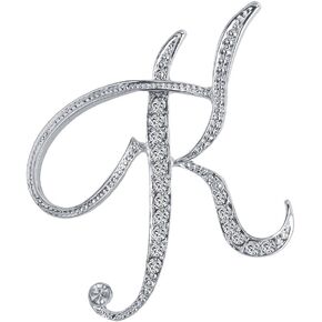A-Z 26 Letters Pins Brooches Silver Plated Metal Broaches Pins-Clear Crystal Initial Breastpin