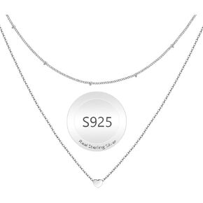 Heart Layered Necklace Sterling Silver, S925 Dainty Heart Layered Pendant Necklaces for Women, Cute Silver Layered Choker Necklace Jewelry for Women Grandma Birthday Anniversary Mother Day Party