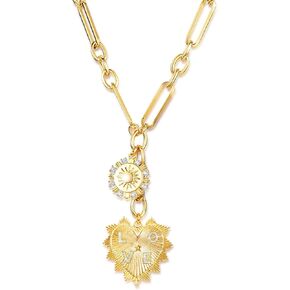 18K Gold Plated Chunkymen Gold Necklace for Wo - Heart and Sunflower Pendant - Fashion Hip Hop Choker - Elegant Statement Necklace - Hypoallergenic and Nickel Free - Ideal Gift for Any Occasion